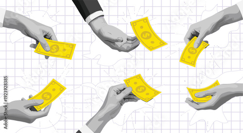 Hands Exchanging Money Illustration with Dollar Bills, Financial Transaction Concept, Business Payment, Cash Transfer and Investment Vector Design