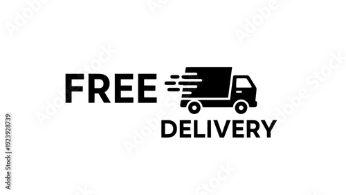 Delivery truck icon with free shipping text for logistics
