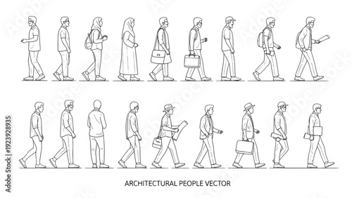 People walking vector set for architectural visualization line art
