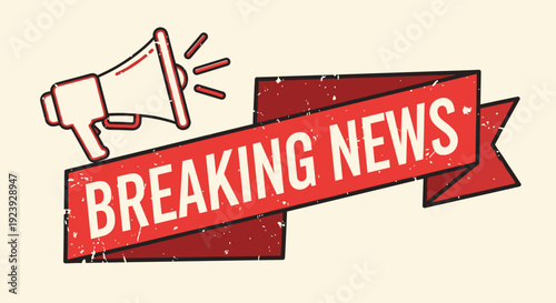 A breaking news banner featuring a megaphone and bold lettering in a vintage vector style, suitable for media and communication projects