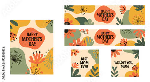 Vibrant Floral Collection for Mother's Day: Cards Banners and Social Media Graphics