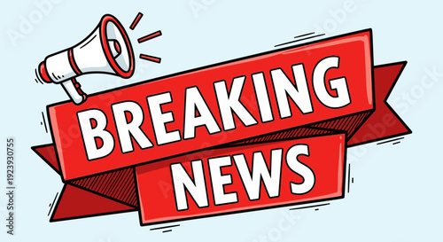 A breaking news announcement with a megaphone and bold typography in a colorful vector style, ideal for media and communication projects
