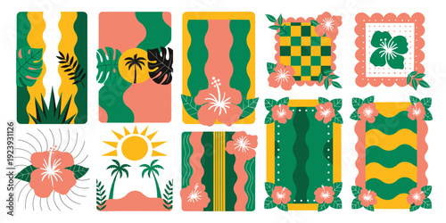 Vibrant Hawaiian Themed Graphic Elements Set for Tropical Design and Decoration