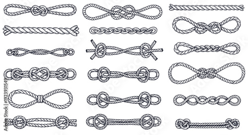 Nautical Rope Knots and Braids Collection: Decorative Lines and Ties Vector Set