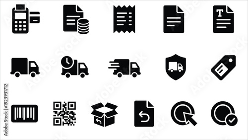 Set of 15 Black E-commerce and Delivery Icons Vector