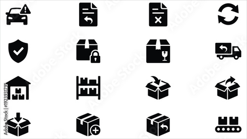 Set of 16 Black Shipping and Delivery Vector Icons