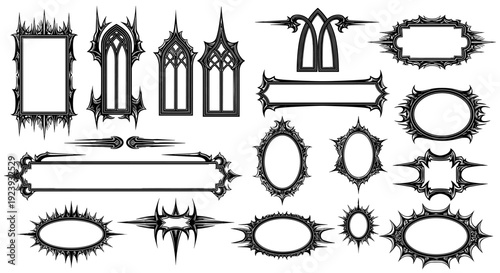 Gothic Frame and Ornament Collection with Spiked and Intricate Designs Vector