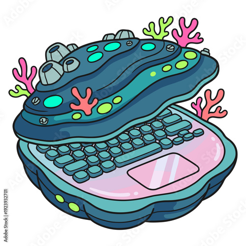 Organic Clamshell Laptop Computer with Coral Details and Sea Pearl Finish