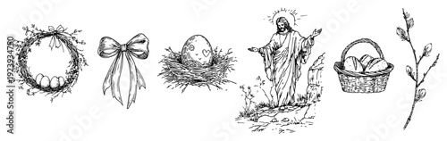 Collection of religious christian and easter holiday symbols sketch