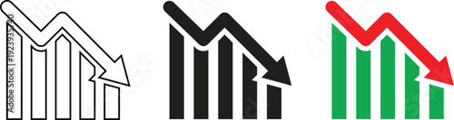 Downward arrow graph symbol. Finance data UI sign.