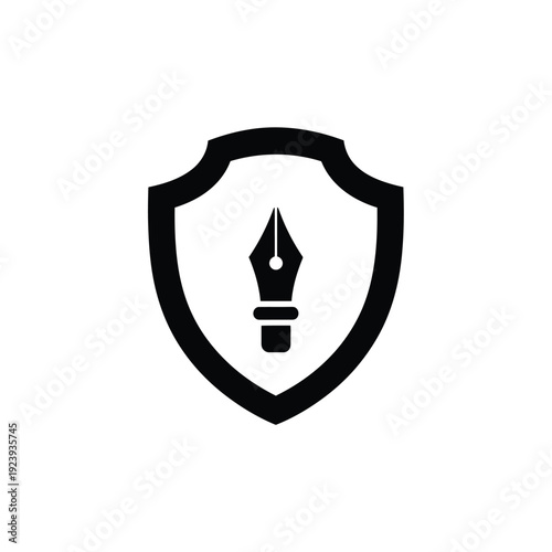 Black shield with fountain pen nib