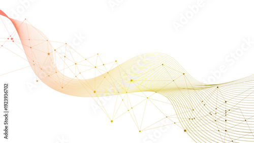 Dynamic abstract wave of orange and yellow lines forms geometric pattern on transparency background