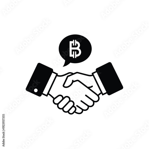 Black and white of handshake with bitcoin symbol cryptocurrency
