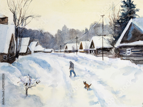 Snowy winter in the village