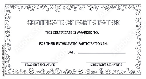 Certificate of Participation Blank Template with Cute Border for Kids