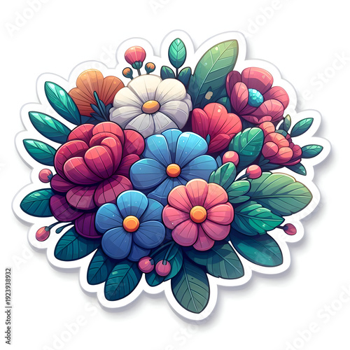 illustration realistic bouquet in sticker style isolated on white background