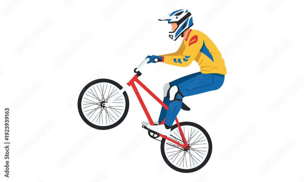 Fototapeta premium BMX Rider Performing Wheelie Stunt Vector Illustration