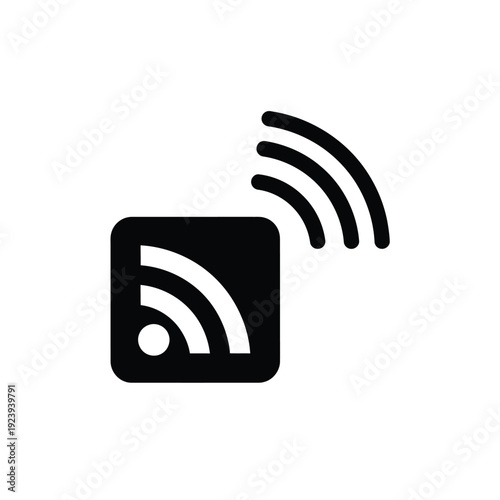 Black wifi symbol with signal waves on white background