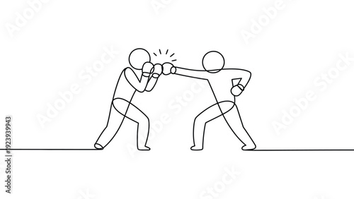 continuous line illustration of two business people fighting over money symbolizing financial conflict competition and dispute