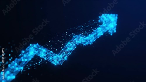 Digital blue arrow indicating business growth and technological progress in a dynamic upward trend.