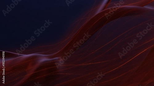 Abstract flowing red silk animation with glowing light reflections on smooth fabric waves, luxury, elegant motion background in dark blue studio, modern design for branding and cinematic visuals