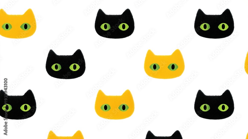 Fototapeta premium Colorful cat faces pattern on a white background in a playful design