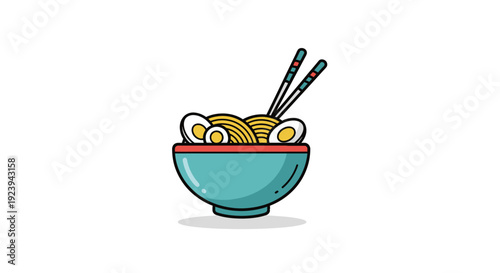 A steaming bowl of noodles captured from a top-down viewpoint with chopsticks resting on the edge