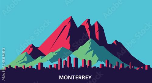 Monterrey cityscape with mountain silhouette.