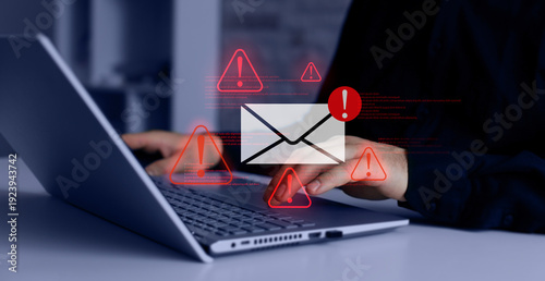 Bild auf Leinwand Phishing Email Scam, Online Scam Alert, Cyber Crime Fraud Warning on Laptop Comp