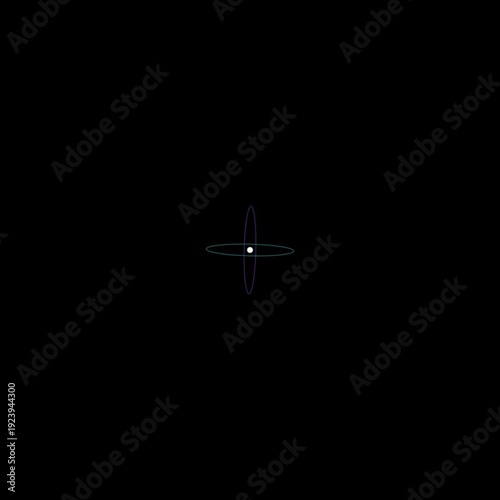 Abstract atomic structure with electrons orbiting a central nucleus, illustrating quantum physics and scientific data visualization.