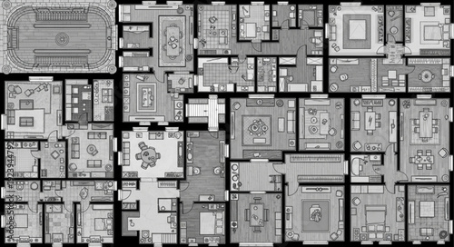 Detailed architectural floor plan showcasing rooms, hallways, and interior design elements.