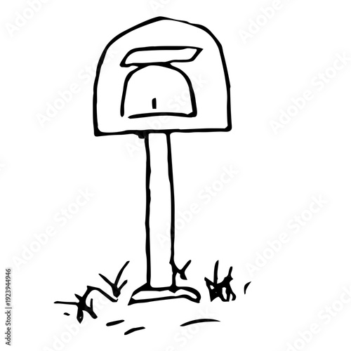 Classic Mailbox on Post with Grass Line Art Illustration