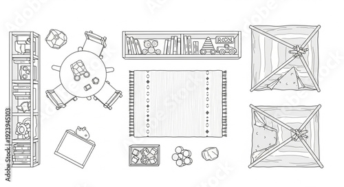 Detailed architectural blueprint of furniture arrangement and room layout.