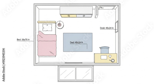 Detailed top-down view of a room layout with furniture arrangement and design.