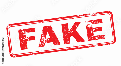 A red fake stamp with a distressed worn texture on a white background