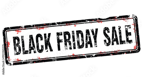 Grunge style black friday sale stamp with red accents and distressed texture