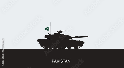 Pakistani tank with national flag silhouette.