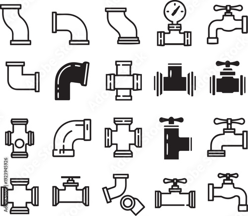 Black and white plumbing pipe and valve pipes valves fittings