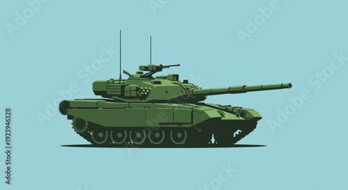 Military Tank on Blue Background Army Vehicle Warfare.