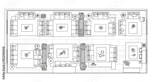 Detailed architectural floor plan showcasing interior design and spatial arrangements.