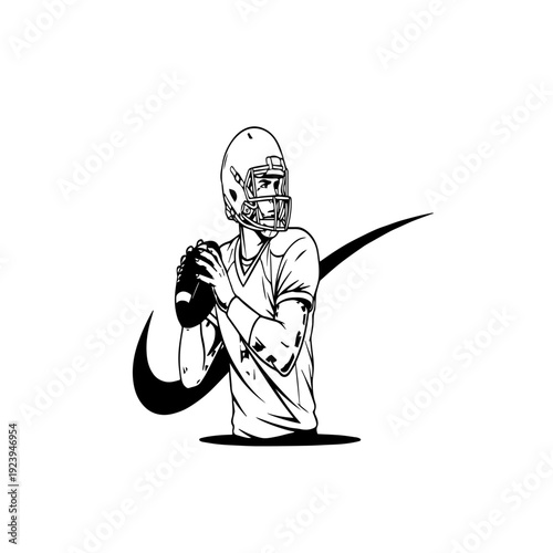 American football quarterback silhouette holding ball sports action illustration