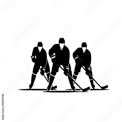Ice hockey players lineup silhouette skating with sticks team sport vector illustration