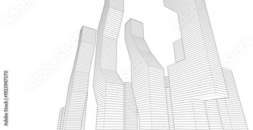 abstract architecture modular forms 3d illustration	
