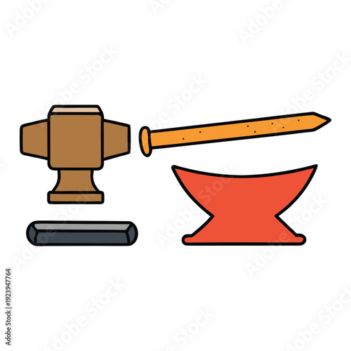 A sturdy anvil and heavy mallet, tools of metalwork, ready to shape and hammer iron with precision, strength, and timeless craftsmanship in every strike.
