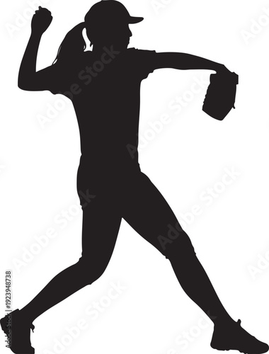 baseball player girl pitching the ball silhouette