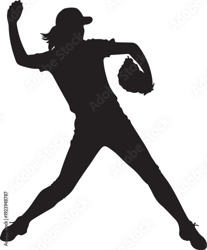 baseball player girl pitching the ball silhouette