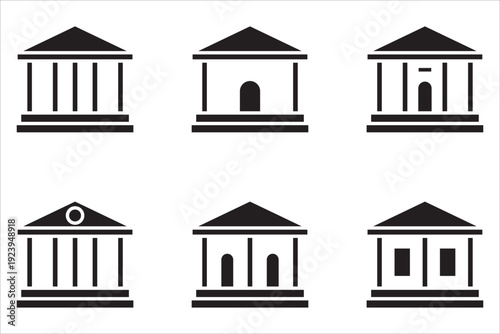 icon set of buildings. museum, parliament, politics, school, shopping center, apartment, building.