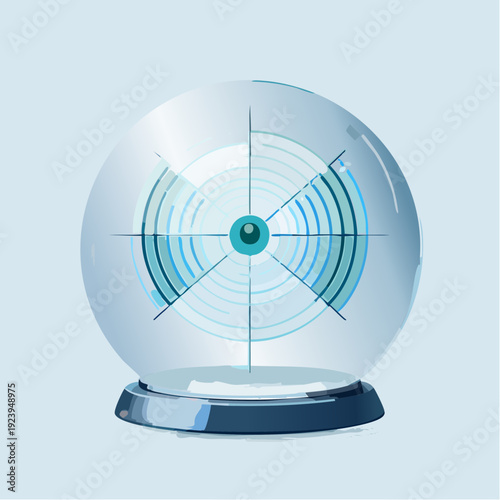 Crystal Ball with Blue Target Graphic on Light Blue Background.