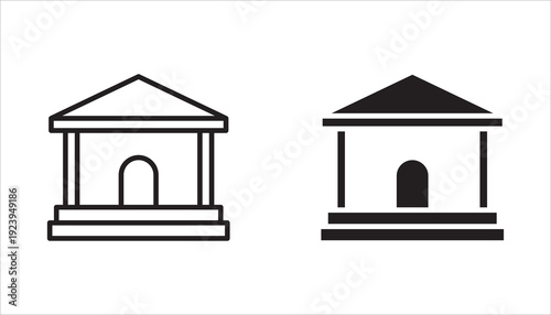 icon set of buildings. museum, parliament, politics, school, shopping center, apartment, building.