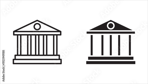 icon set of buildings. museum, parliament, politics, school, shopping center, apartment, building.